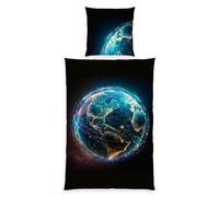 Herding Young Collection - Juego de Cama (Funda nórdica de 135 x 200 cm, con Cremallera, Microfibra, Funda nórdica de 135 x 200 cm, Funda de Almohada de 80 x 80 cm), diseño de Globo terráqueo