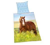 Herding Young Collection - Juego de Funda nórdica y Funda de Almohada (140 x 200 cm y 70 x 90 cm, algodón), diseño de Caballo, Algodón Franela., Multicolor, Deutsche Größe