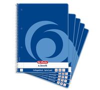 Herlitz 10834117 Collegeblock A4, 80 hojas cuadriculadas con margen a izquierda, 70 g/m², 5 unidades)