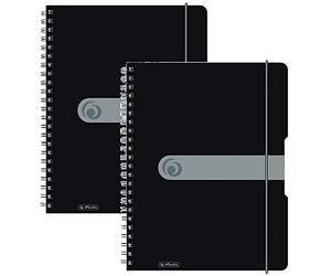 Herlitz 11293073 To Go - Cuaderno de espiral (A4, papel sin madera, 80 hojas, 2 unidades), color negro