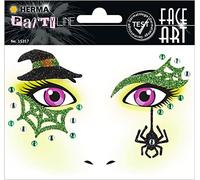 HERMA 15317 - Adhesivo decorativo para la cara de bruja, dermatológicamente probado, despegable, tatuajes temporales, pintura con purpurina para carnaval, Halloween, niños y adultos, multicolor