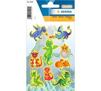 HERMA 15494 Pegatinas de neón para niños, dragones (9 pegatinas, plástico, mate) autoadhesivas, etiquetas adhesivas permanentes para niñas y niños, colorido, dragón