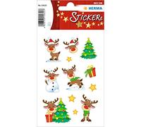 HERMA 15625 Little Rudolph - Pegatinas navideñas autoadhesivas (24 pegatinas, papel, purpurina), etiquetas adhesivas permanentes para Navidad, regalos, manualidades, calendario de Adviento, multicolor