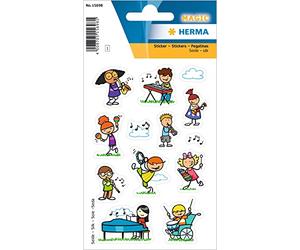 HERMA 15698 Pegatinas pequeñas de música, paquete de 13, pegatinas de notas musicales hechas de tela de seda con diseño de banda de rock músico, etiquetas infantiles para álbum de fotos, diario, álbum