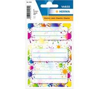 HERMA 1901 - Etiquetas de libro para escribir sobre salpicaduras de pintura, 9 piezas, 76 x 35 mm, autoadhesivas, forradas, pegatinas de libros para escuela, niños, niñas, niños, multicolor, etiquetas