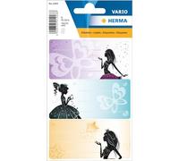 HERMA 1908 Etiquetas de libro para escribir princesas, 6 unidades, 76 x 35 mm, autoadhesivas, a rayas, pegatinas para libros escolares, niños, niñas, niños, pegatinas multicolores, multicolor
