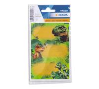 HERMA 1909 Etiquetas de libro para escribir Dino World, 9 unidades, 76 x 35 mm, autoadhesivas, a rayas, pegatinas para libros escolares, niños, niñas, niños, pegatinas multicolores, multicolor