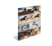 HERMA 19217 Carpetas A3 animales caballos, 3 unidades, para niños, de cartón con impresión interior y goma, juego de carpetas de cartón para niños y niñas