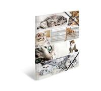 HERMA 19219 - Carpetas A3 con diseño de animales y gatos, 3 unidades, carpeta de esquina infantil de cartón con impresión interior y banda elástica, juego de carpetas de cartón resistente para niños y