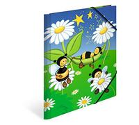HERMA 19594 - Carpeta archivadora A4 con diseño de animales de abeja y prado de abejas, carpeta de esquina infantil de cartón con impresión interior y banda elástica, carpeta de cartón resistente,