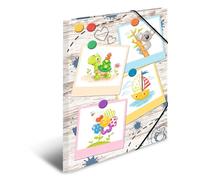 HERMA 19796 - Carpetas A3 para jardín de infantes, diseño de Sandpit Friends, 3 unidades, cartón con impresión interior y banda elástica, juego de carpetas de cartón resistente para niños y niñas