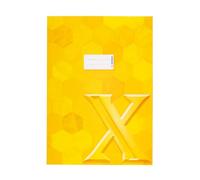 HERMA 20081 - Sobre para cuaderno A4 de cartón amarillo, con campo de rotulación de papel estable y extra fuerte, protector de cuaderno con diseño hexagonal para cuadernos escolares, de colores