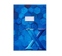 HERMA 20085 - Sobre para cuaderno A4 de cartón azul, con campo de rotulación de papel estable y extra fuerte, protector de cuaderno con diseño hexagonal para cuadernos escolares, de colores