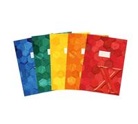 HERMA 20243 Sobres A4 de cartón surtido, 5 unidades, con campo de rotulación de papel estable y extrafuerte, con diseño hexagonal para cuadernos escolares, de colores