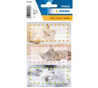 HERMA 5569 Etiquetas de libro para escribir gatos, 6 unidades, 76 x 35 mm, autoadhesivas, a rayas, pegatinas para libros escolares, niños, niñas, niños, pegatinas multicolores, multicolor