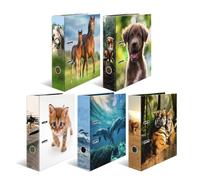 HERMA Archivador A4 con diseño de animales, juego de 10 unidades, 7 cm de ancho, archivador de anillas para niños con diseño de animales, coloridas carpetas con impresión interior para niños y niñas