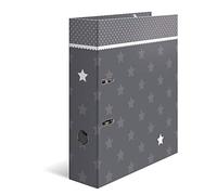 HERMA Archivador de anillas con palanca Estrellas con motivo Gris con borde, A4, 70 mm, con estampado interior, 1 carpeta con motivos