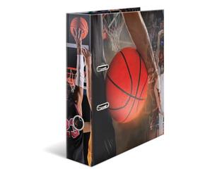 HERMA Archivador de baloncesto con palanca A4, lomo de 70 mm, carpeta resistente con diseño deportivo, acabado brillante e impresión interior, carpeta de anillos para niños, carpeta de archivo y