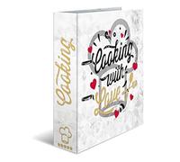 HERMA Archivador de recetas para recetas propias, diseño de cocina con amor, tamaño A4, lomo de 70 mm, con adornos dorados y registro de 6 piezas, 1 carpeta