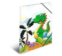 HERMA Carpeta A3 Dino Set, 3 piezas, carpeta de esquina de cartón con diseño de dinosaurio para guardería, banda elástica, solapas interiores e impresión interior para niños, niñas y niños