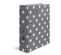 HERMA Carpeta A4 con diseño de estrellas, color gris y blanco, 10 piezas, 7 cm de ancho, archivador infantil con diseño de estrellas, colorido archivador de palanca con impresión interior para niños y