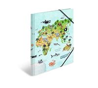 HERMA Carpetas de carpeta A3 con mapa del mundo, 3 piezas, carpeta de esquina de cartón con diseño de guardería, banda elástica, solapas interiores e impresión interior para niños, niñas y niños
