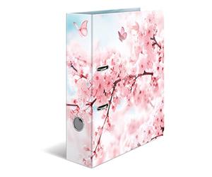 HERMA Juego de 10 carpetas de flores de cerezo tamaño A4, cartón resistente de 7 cm de ancho, exterior e interior de colores, impreso en diseño, archivador de anillas con diseño de arco
