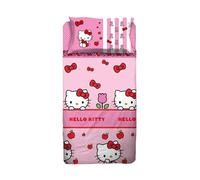 hermet Hello Kitty - Juego de sábanas para Cama Individual, sábana encimera, sábana Bajera Ajustable, Funda de Almohada, Color Rosa, 100% algodón, Producto Oficial