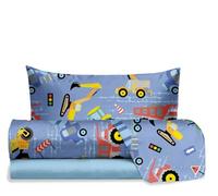 hermet Jolly - Juego de sábanas para Cama Individual de Tractores, 100% algodón, sábana encimera + sábana Bajera + Funda de Almohada, Juego de sábanas con Estampado de Dormitorio