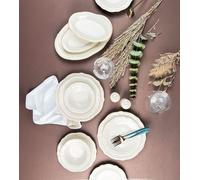 Hermia Altın Yaldız Fulya 53 YTKM Juego de Cena de Porcelana, 53 Piezas, Blanco y Dorado