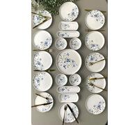 Hermia Concept, juego de desayuno (21 piezas), 100% cerámica, azul y blanco | 1 plato grande para servir (24x24 cm), 12 platos para servir (20x20 cm), 4 cuencos (12,5x12,5 cm) | Apto para lavavajillas
