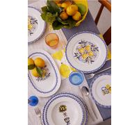 Hermia Juego de Cena de Porcelana de 26 Piezas en Blanco, Amarillo y Azul