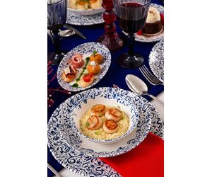 Hermia Laleli Juego de Cena de Porcelana 18 Piezas Blanco y Azul