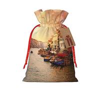Hermosa bolsa de regalo con cordón de vista al canal de Venecia, bolsa de regalo artística de tela de Navidad, encantadora bolsa de arpillera para todas las ocasiones
