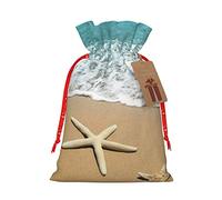 Hermosa bolsa de regalo de arena con cordón de estrella de mar en la playa, bolsa de regalo artística de tela de Navidad, encantadora bolsa de arpillera para todas las ocasiones