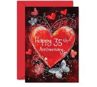 Hermosas tarjetas plateadas de 35 aniversario para mujeres y hombres, corazón de amor, elegante tarjeta de aniversario de boda para marido, esposa, novio, novia, tamaño A5, hermosas tarjetas de