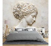 Hermoso Papel Tapiz Artístico Con Estatua Femenina Ilusión 3D Relieve De Rostro De Mujer En Piedra De Guijarro Mural De Pared De 350 × 245 Cm Lujosa Escultura De Mármol Papel Tapiz Fotográfico