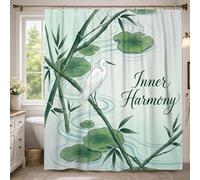 Heron Cortina de Ducha Zen Planta Natural Lirio de Agua Verde Primavera Tela Impermeable Tela Higiénica Cortina de Ducha para Baño, Bañera, Apartamento, Decoración, 137 x 198 cm