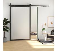 Herrajes para puertas correderas HOMCOM CM sin taladrar, kit de riel para puerta corredera individual de acero con colgador en forma de J-negro