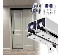 Herrajes Puertas Correderas Kit de Herrajes para Puertas Corredizas de Doble Hoja, Riel de Aluminio para Puerta Corrediza de Armario, Kit de Puerta Corrediza Empotrada Resistente con Rodillos(Silver,9