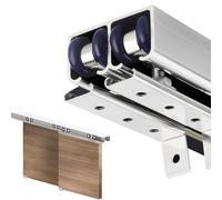 Herrajes Puertas Correderas Sistema de Herrajes para Puertas Correderas de 2 Puertas, Riel y Ruedas Silenciosos de Doble Panel de 40-300cm, Guías Puertas Correderas Interiores(Silver,116in/295cm)