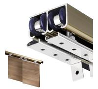 Herrajes Puertas Correderas Sistema de Herrajes para Puertas Correderas de 2 Puertas, Riel y Ruedas Silenciosos de Doble Panel de 40-300cm, Guías Puertas Correderas Interiores(Champagne,56in/142cm)