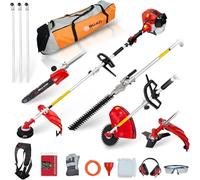 Herramienta de jardín Multifuncional de Gasolina 52 CC Que desbrozadora, Cortasetos, podadora de Motosierra, desbrozadora con línea de Corte de 2,4 mm Poste extensión de 3X 75cm Bolsa de Herramientas