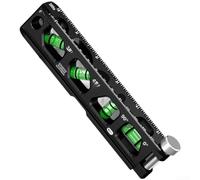 Herramienta de nivel magnético de aluminio sólido con base fuerte y viales de ángulo múltiple para montaje de tuberías y trabajos de construcción, color negro (C)