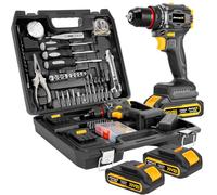 Herramienta de taladro inalámbrica, juego de 120 brocas inalámbricas de 20 V con portabrocas de metal sin llave de 3/8 pulgadas y embrague 25+3 con impacto, 2 baterías de 2.0 Ah y cargador rápido, 2