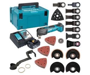 Herramienta multifunción a batería Makita DTM 51 RT1J3 de 18 V + 1 batería de 5,0 Ah + cargador + juego de 45 accesorios + Makpac