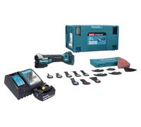 Herramienta multifunción a batería Makita DTM 52 T1JX2 18 V Starlock Max Brushless + 1x batería recargable 5,0 Ah + cargador + juego de accesorios de 43 piezas + Makpac