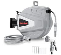 Herrselsam Schlauchtrommel Wasser 20m Enrollador automático de manguera con multi-ducha de mano incluida, tambor de manguera con soporte de pared giratorio 180° para manguera de jardín