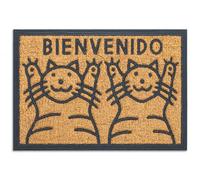 HERSIG - Felpudo Goma y Coco | Felpudo Original Rectangular Bienvenido Gatos Color Natural - 60x40 cm