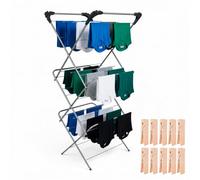 HERSIG - Tendederos Plegables - Tendedero Extensible - Tendedero Plegable 3 Niveles para Interior y Exterior - 12 Metros de Tendido - Conteras Antideslizantes y Montaje Sencillo - Hierro - Color Negro